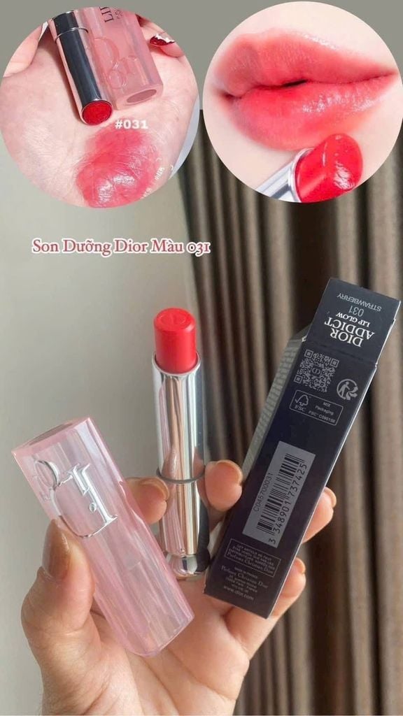 Dior - Son Dưỡng Addict Lip Glow #031 Strawberry (Mẫu Mới Vỏ Xanh) - Ko Tđ