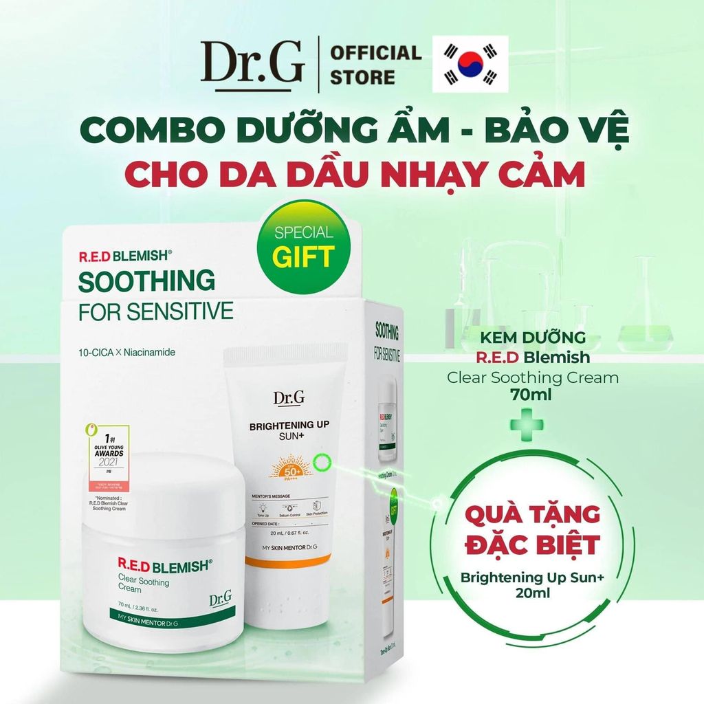 Kem Dưỡng Dịu Da, Phục Hồi Và Giảm Đỏ Dr.G R.E.D Blemish Clear Soothing 70ml + KCN 20ml