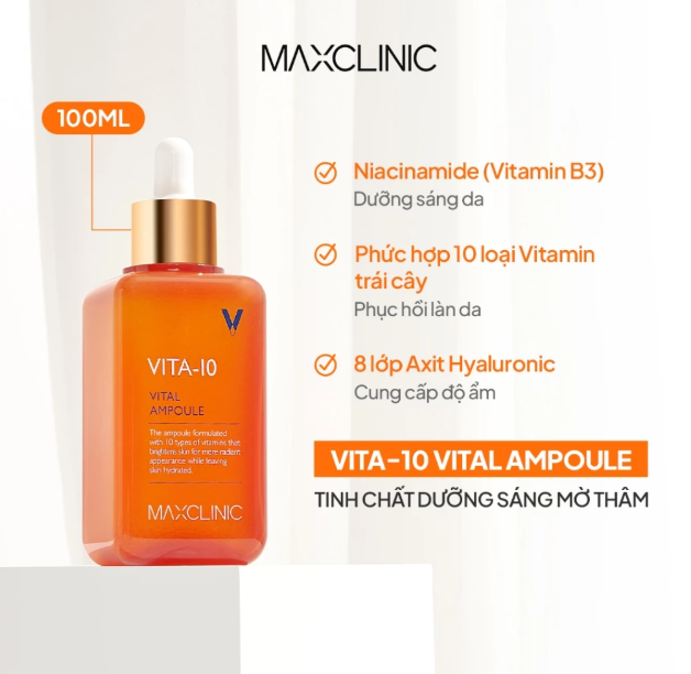 Tinh Chất Dưỡng Sáng, Mờ Thâm Maxclinic VITA 10 Vital Ampoule 100ml