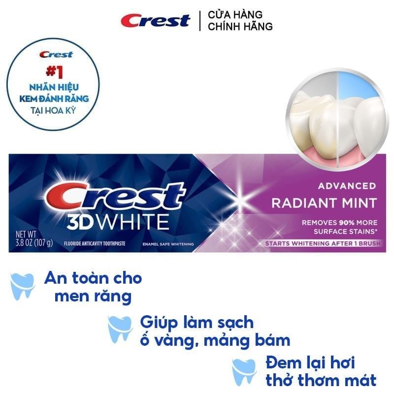 Kem Đánh Trắng Răng Crest 3D White Advanced Radiant Mint 93g