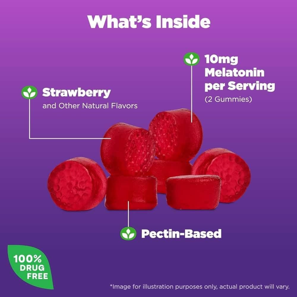 Kẹo Dẻo Natrol Melatonin 10mg Giúp Ngủ Ngon Vị Dâu 90 viên (Ko tđ)