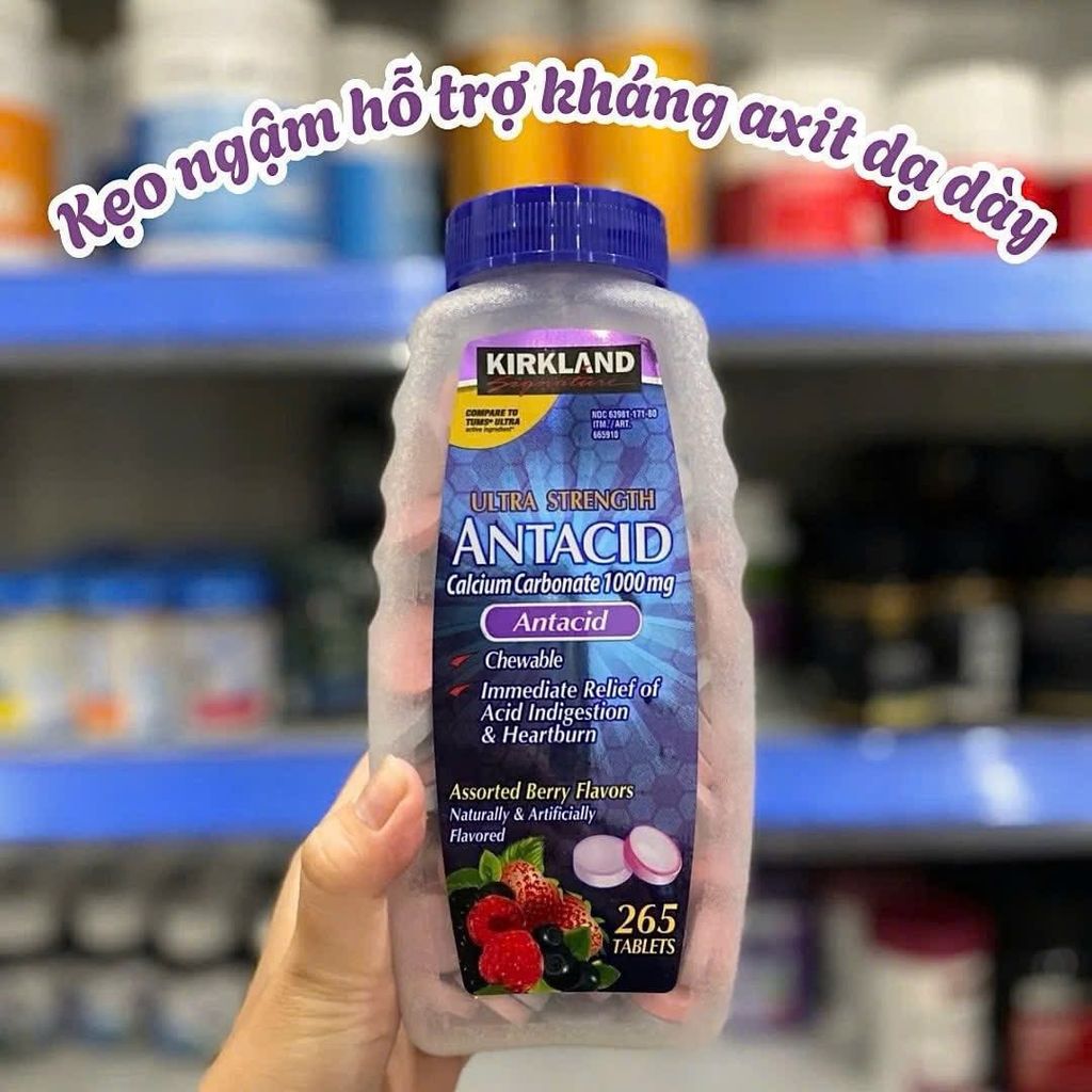 Viên Nhai Hỗ Trợ Giảm Đầy Hơi Antacid Kirkland 265 Viên (Set 2 Hủ)