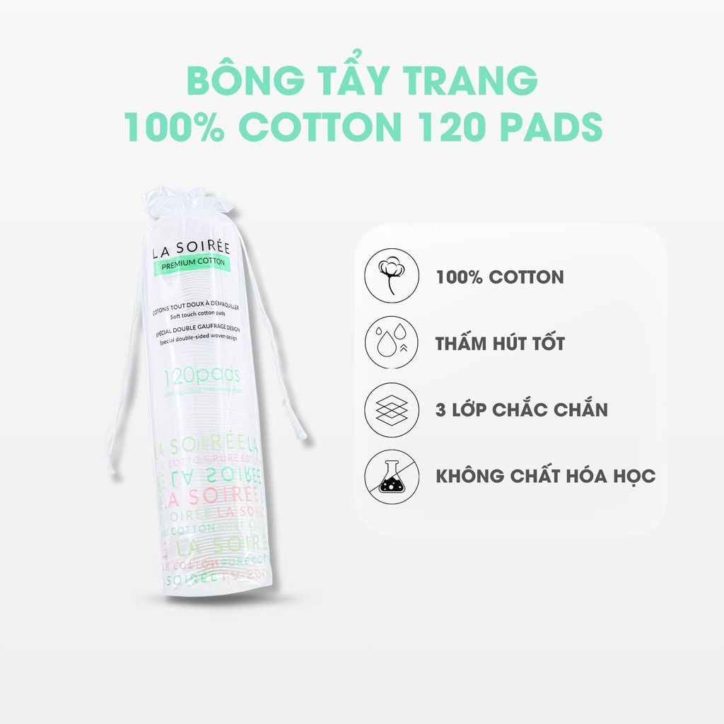 Bông Tẩy Trang La Soirée Premium Cotton 120 Miếng