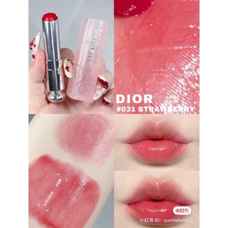 Dior - Son Dưỡng Addict Lip Glow #031 Strawberry (Mẫu Mới Vỏ Xanh) - Ko Tđ