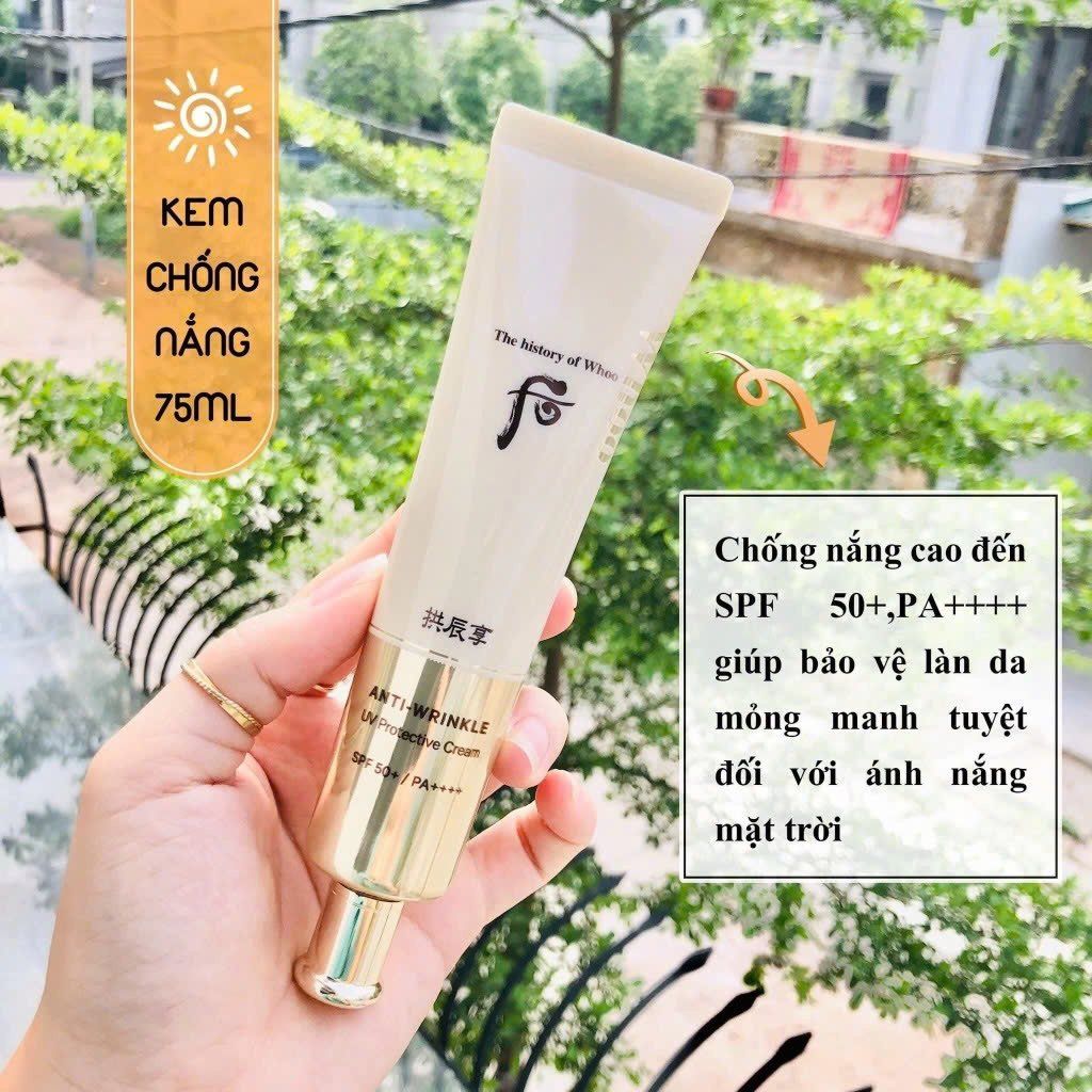Set Kem Chống Nắng Chống Nhăn Whoo Anti-Wrinkle (75ml+40ml+8ml) Ko Tđ