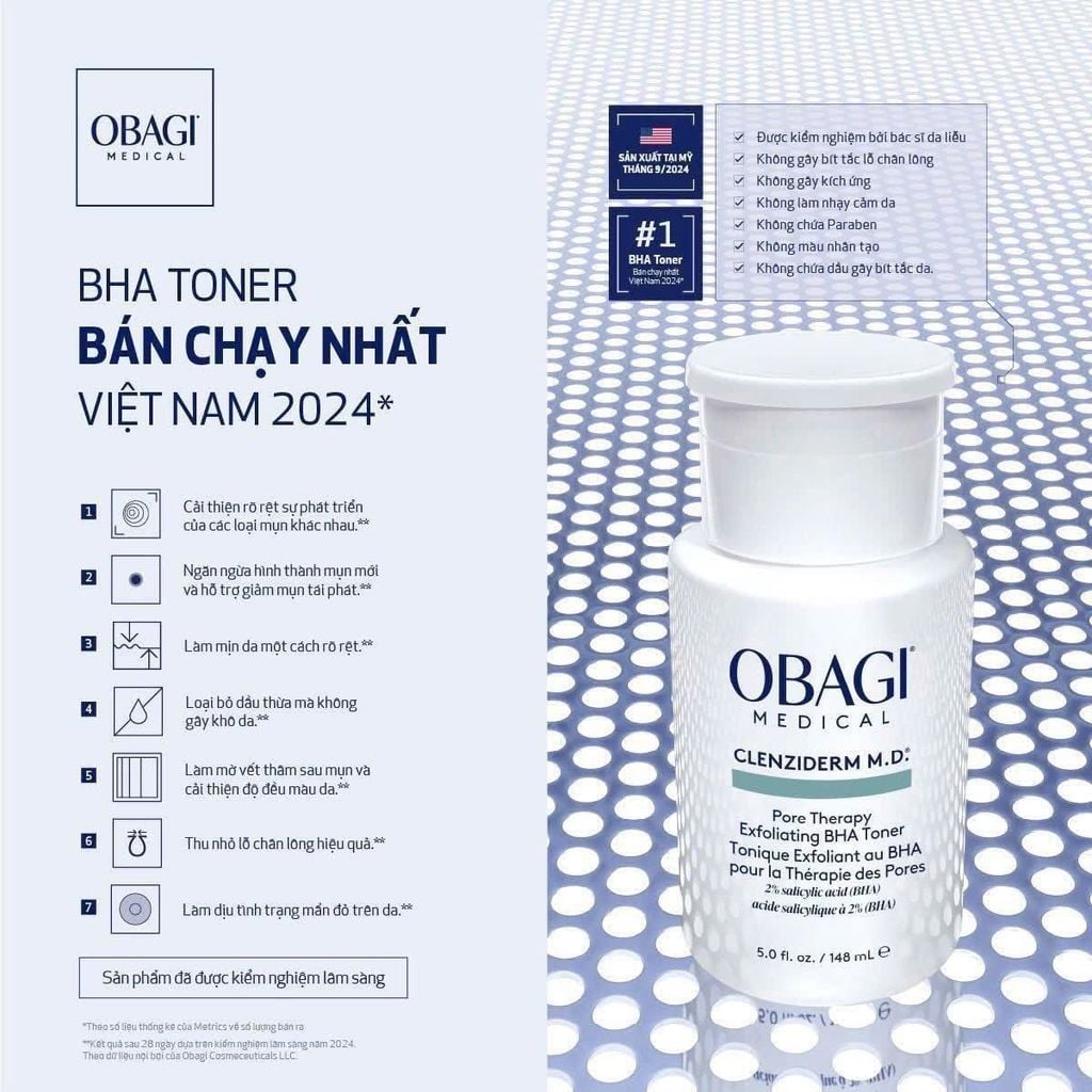 Dung Dịch Obagi Clenziderm M.D Pore Therapy Exfoliating BHA Toner 148ml (Mới-Ko Tđ)