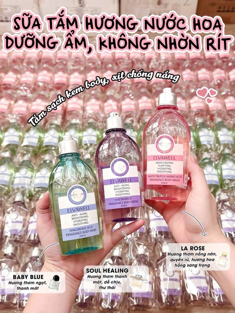 Sữa tắm Elvawell Hyaluronic Acid 250ml ( xanh )