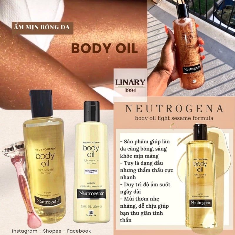Dầu Dưỡng Thể Neutrogena Body Oil Light Sesame Formula 250ml