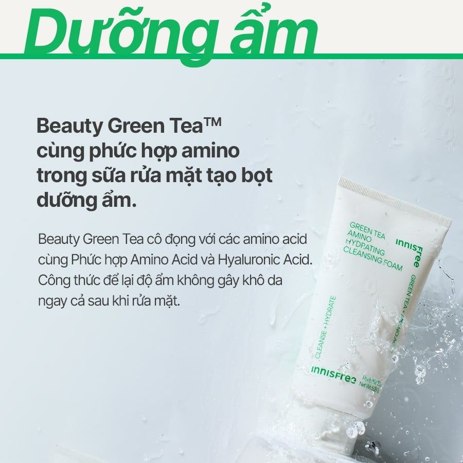 Sữa Rửa Mặt Innisfree Green Tea Amino Hydrating 150g (Mẫu mới)