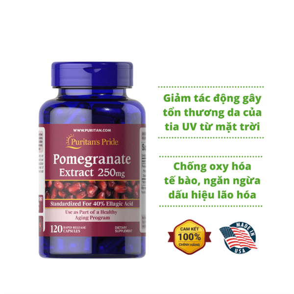 Viên Uống Chống Nắng Nội Sinh Puritan’s Pride Lựu Đỏ 120 Viên