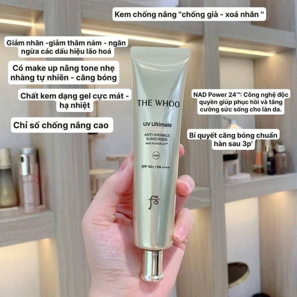 Set Kem Chống Nắng Chống Nhăn Whoo Anti-Wrinkle (75ml+40ml+8ml) Ko Tđ