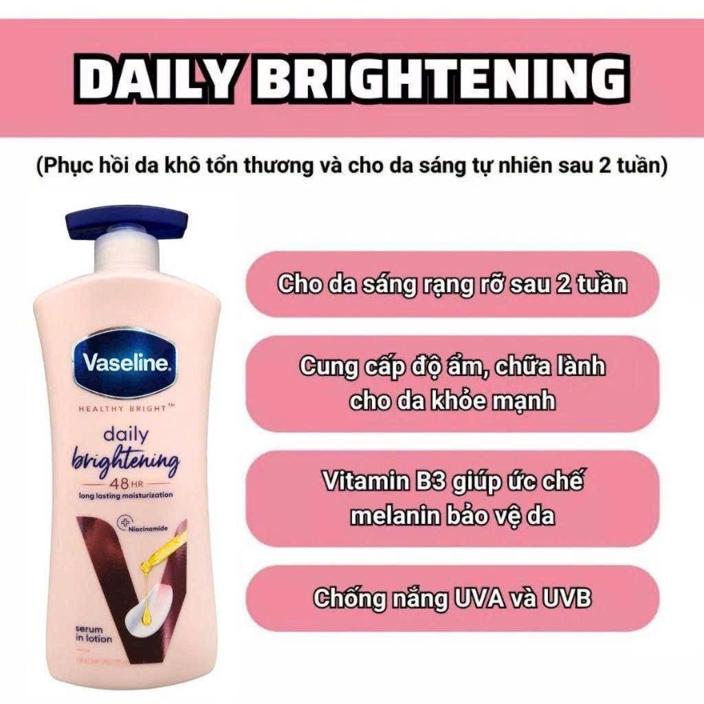 Sữa Dưỡng Thể Vaseline Healthy Bright Daily Brightening 600ml (Hồng Nắp Xanh)
