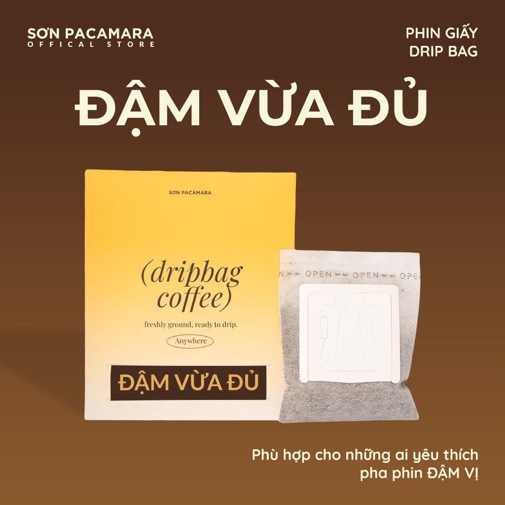 Cà Phê Phin Giấy Sơn Pacamara Phù hợp Cà Phê Sữa, 3 Hương Vị, Vị Đầm, Túi 14gr / Hộp 10 Túi