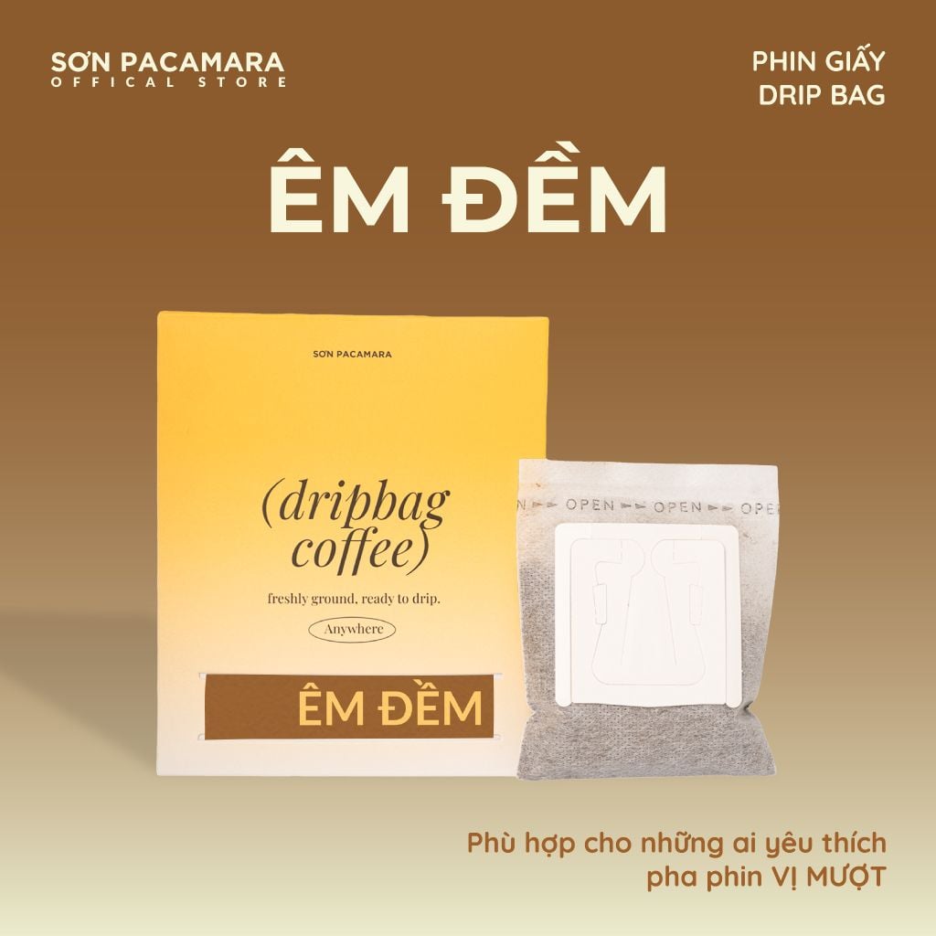 Cà Phê Phin Giấy Sơn Pacamara Phù hợp Cà Phê Sữa, 3 Hương Vị, Vị Đầm, Túi 14gr / Hộp 10 Túi