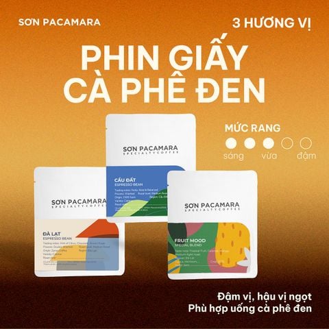 Cà Phê Phin Giấy Sơn Pacamara Phù Hợp Cà Phê Đen, 3 Hương Vị, Rang Vừa, Túi 14gr / Hộp 10 Túi