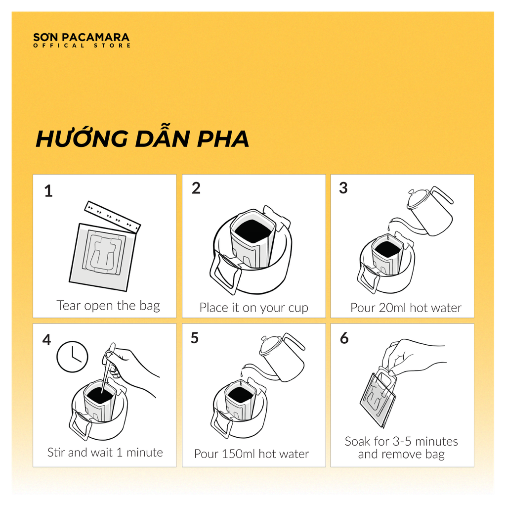 Cà Phê Phin Giấy DRIP BAG Sơn Pacamara Nhiều Hương Vị Khác Nhau, Xay Mới, Túi Lọc Tiện Lợi, Túi 14gr