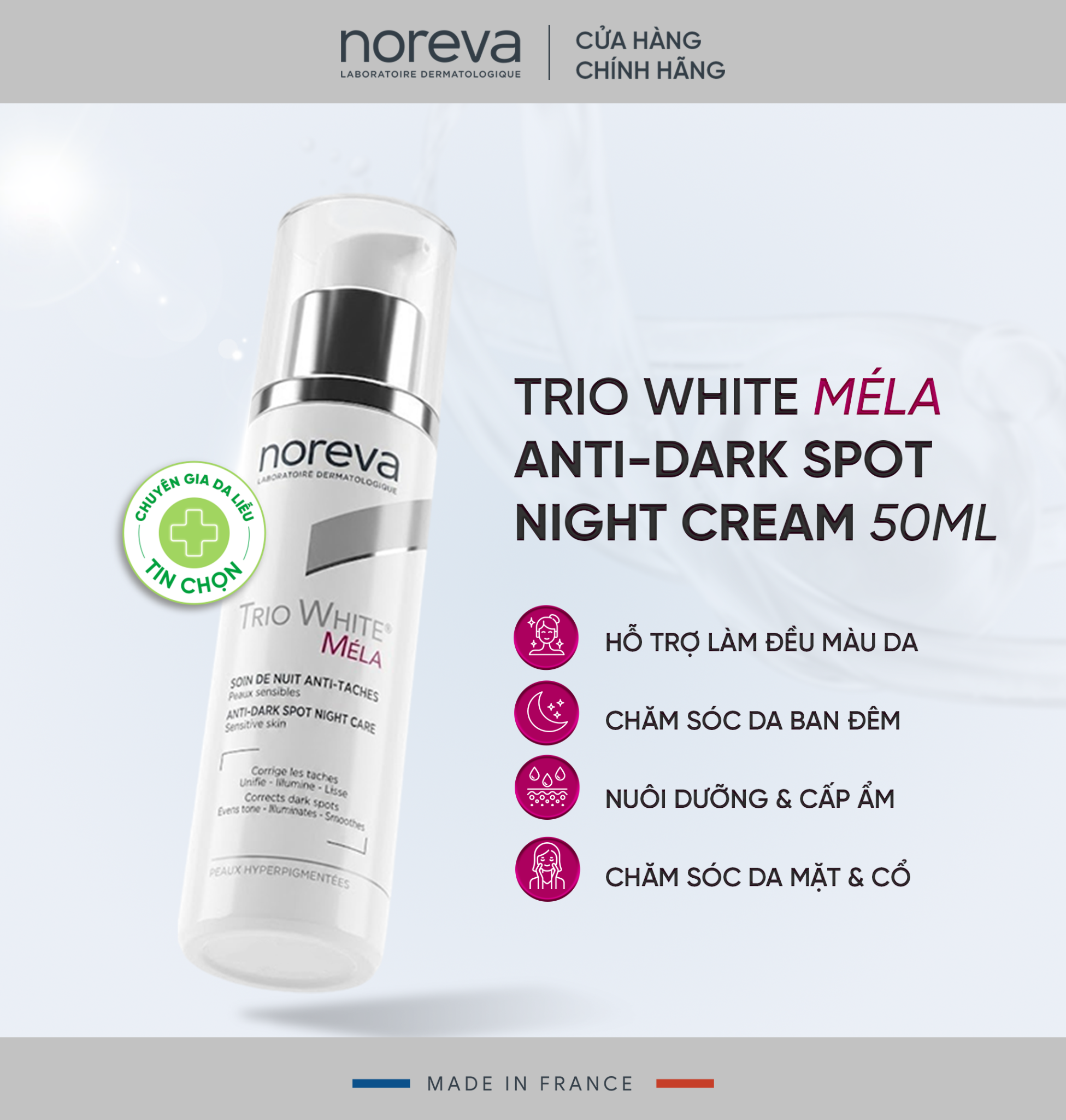 Noreva Trio White Mela Night Cream – Kem dưỡng đêm hỗ trợ làm sáng và đều màu da 