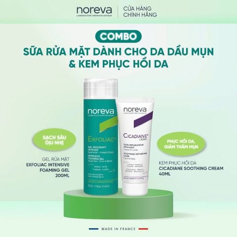 COMBO 2 SẢN PHẨM CHĂM SÓC DA DẦU MỤN & PHỤC HỒI DA – NOREVA EXFOLIAC & CICADIANE 