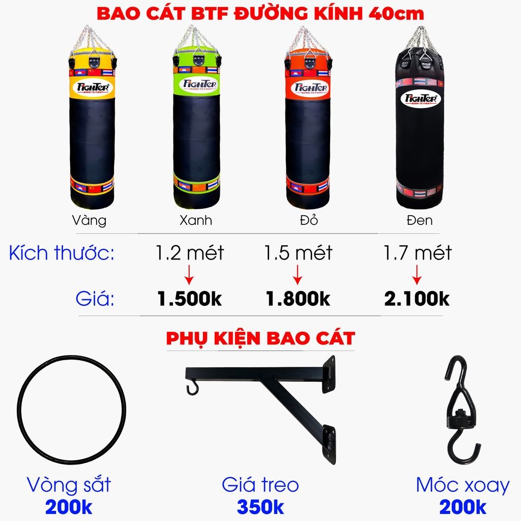 Bao Cát Fighter BTF đường kính 40cm (1.2m, 1.5m, 1.7m)