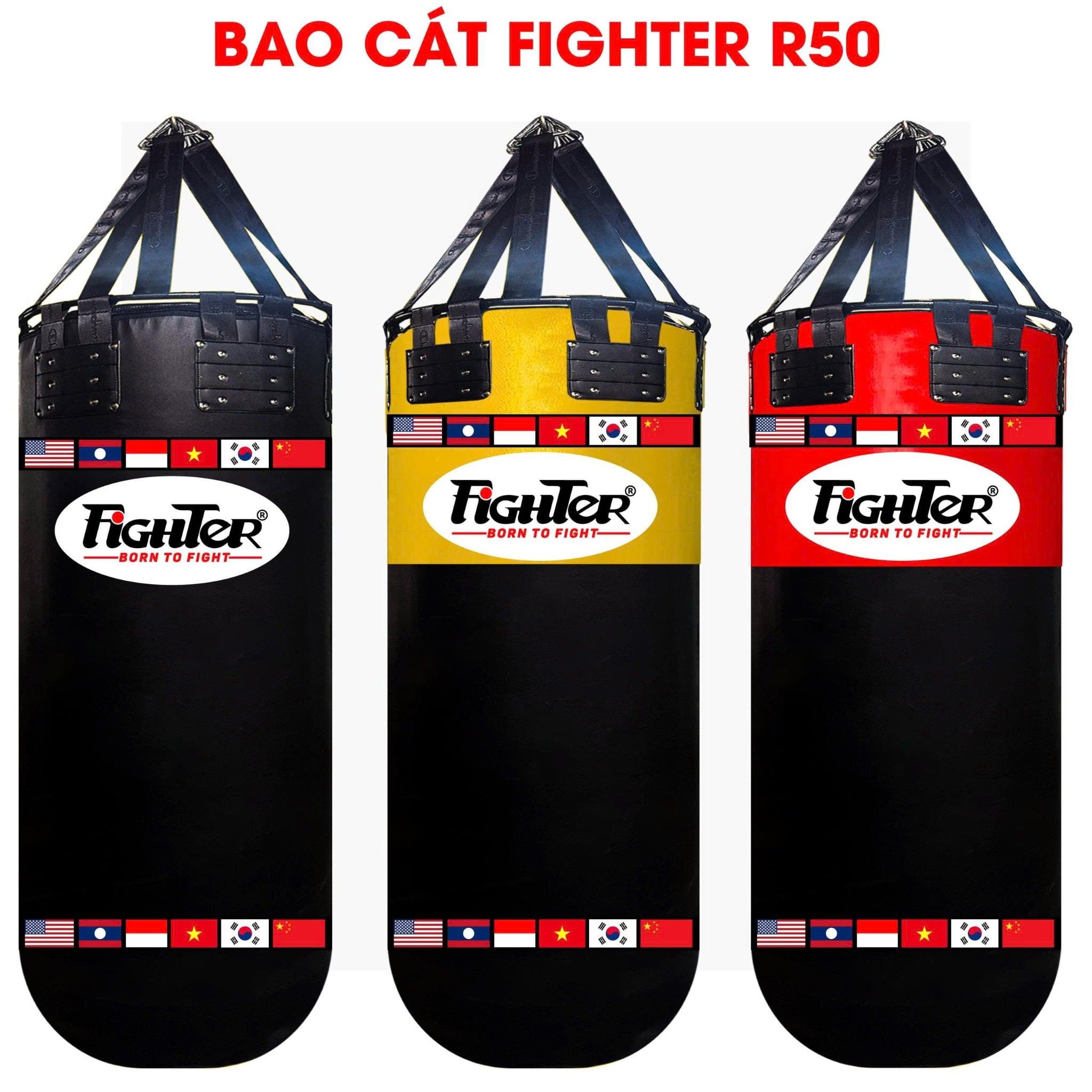 Bao cát Fighter R50, đường kính 0.5 mét (đen, đỏ, vàng)