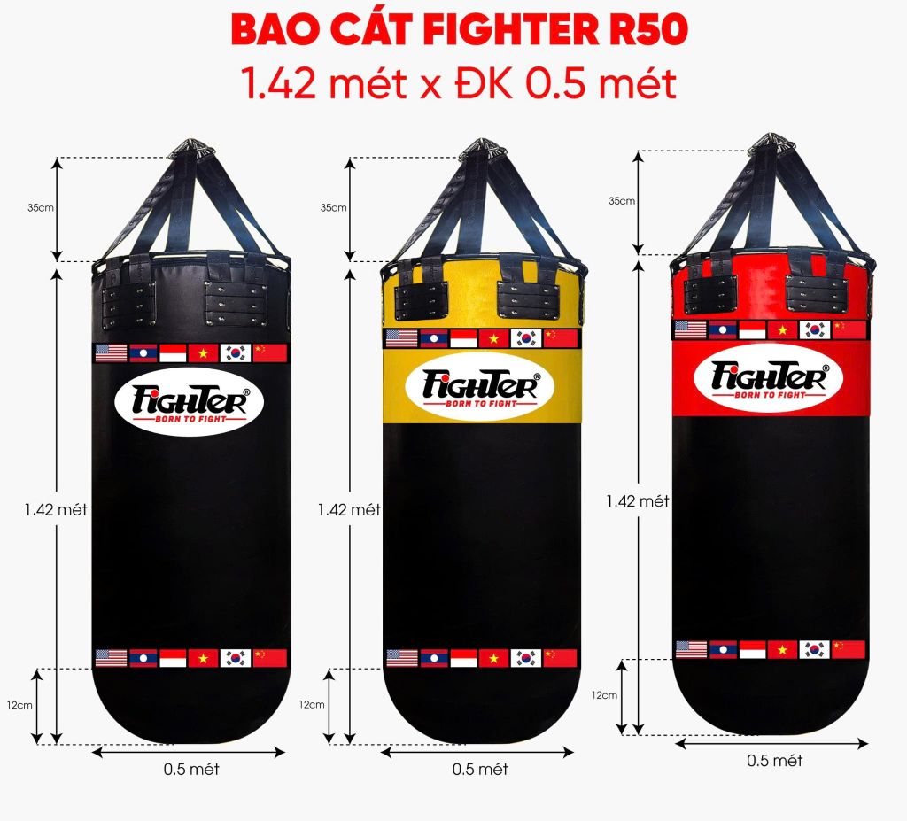 Bao cát Fighter R50, đường kính 0.5 mét (đen, đỏ, vàng)