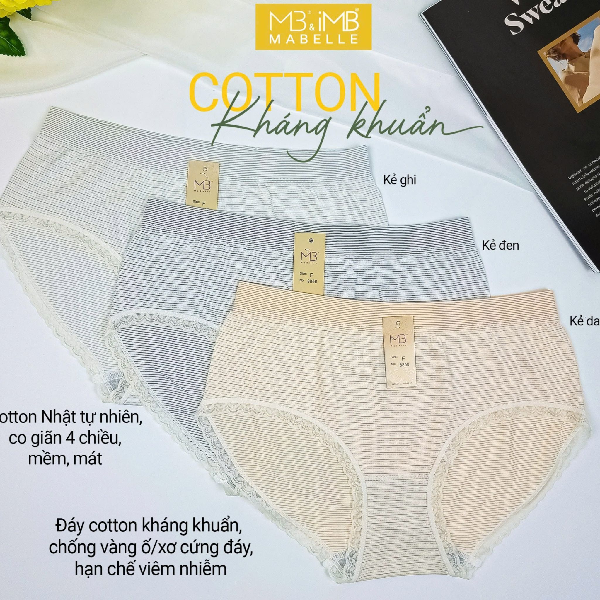 Quần Lót Nữ MB 8868  Quần Lót Kháng Khuẩn Cotton Cao Cấp Chống Hằn