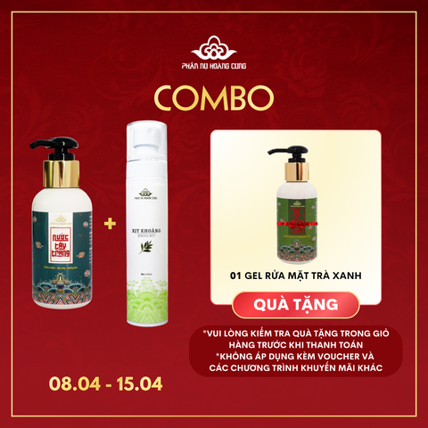 Combo Sáng khỏe Phấn Nụ Hoàng Cung (Tẩy trang + Xịt khoáng Tặng Gel rửa mặt trà xanh)