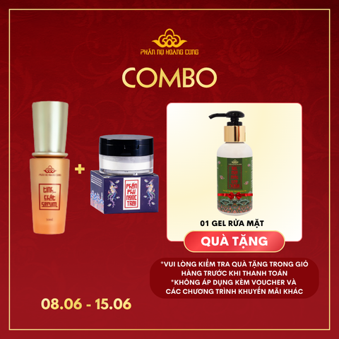Combo Đẹp Lộng Lẫy Phấn Nụ Hoàng Cung (1 Serum + 1 Phấn Phủ 25g Tặng 1 Gel Rửa Mặt Trà Xanh)