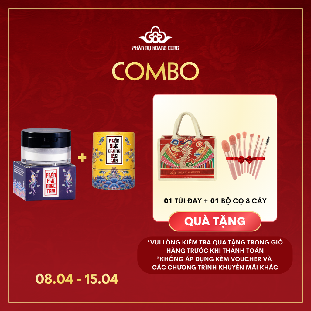 Combo Da Phấn Phấn Nụ Hoàng Cung (Phấn Phủ 25g Màu Trắng+ Phấn Nụ tặng 1 túi đay đỏ+ bộ cọ)