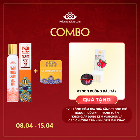 Combo Chăm Da Tháng 4 Phấn Nụ Hoàng Cung (Phấn nước Chăm sóc da + Nén Trắng tặng Son Dâu)