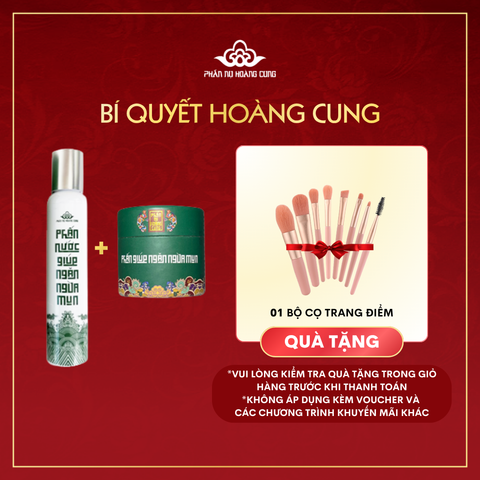 Combo Ngăn Mụn Phấn Nụ Hoàng Cung (Phấn Nước Ngừa Mụn + Phấn Mụn tặng Bộ Cọ)