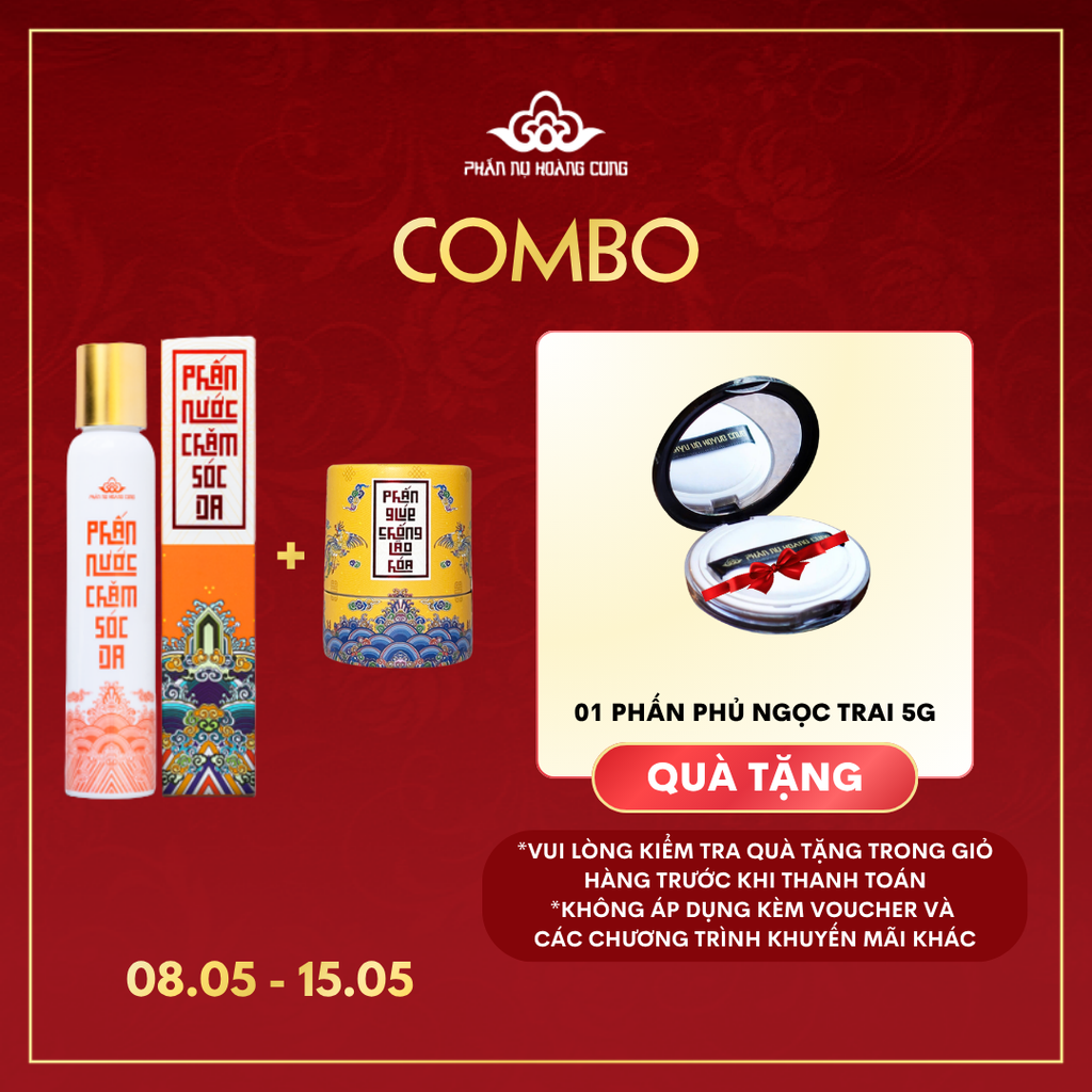 Combo Da Trắng Sáng 1 Phấn Nụ Hoàng Cung (Phấn nước chăm sóc da+Phấn Nụ tặng Phấn Phủ Ngọc Trai 5g Màu Trắng)