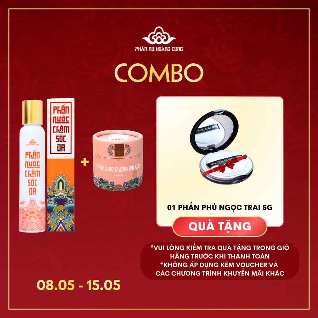 Combo Da Trắng Sáng 3 Phấn Nụ Hoàng Cung (Phấn nước chăm sóc da+Phấn Nén Da tặng Phấn Phủ Ngọc Trai 5g Màu Trắng)