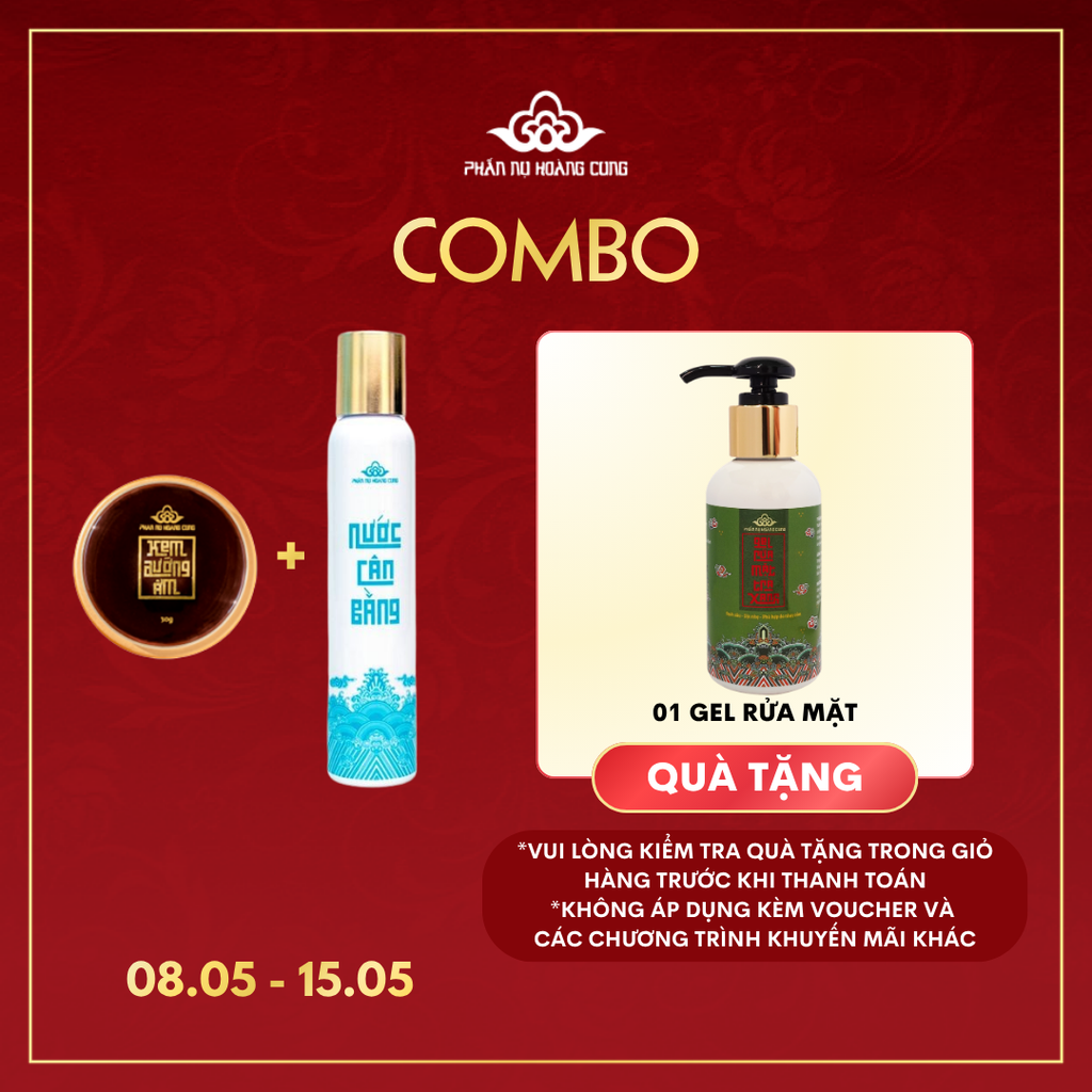 Combo Dưỡng Ẩm Phấn Nụ Hoàng Cung (Kem Dưỡng Ẩm + Nước Cân Bằng tặng 1 Gel Rửa Mặt Trà Xanh)