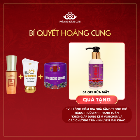 Liệu Trình Dưỡng Sáng, Mờ Thâm Nám Phấn Nụ Hoàng Cung (Serum + Kem Chống Nắng + Phấn Sáng Da tặng Gel Rửa Mặt Khoai Lang Tím)