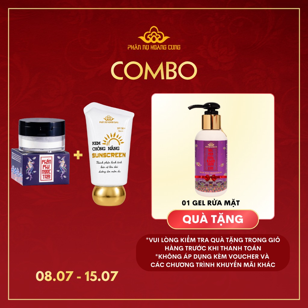 Bộ Đôi Tươi Sáng Phấn Nụ Hoàng Cung (1 Kem Chống Nắng 40g + 1 Phấn Phủ 25g Tặng 1 Gel Rửa Mặt Khoai Lang Tím)