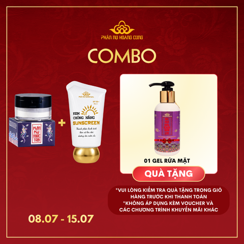 Bộ Đôi Tươi Sáng Phấn Nụ Hoàng Cung (1 Kem Chống Nắng 40g + 1 Phấn Phủ 25g Tặng 1 Gel Rửa Mặt Khoai Lang Tím)