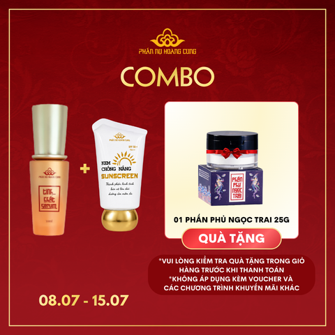 Bộ Đôi Dưỡng Sáng Da Phấn Nụ Hoàng Cung (Mua 1 Serum Tinh Chất + 1 Kem Chống Nắng 40g Tặng 1 Phấn Phủ 25g Màu Trắng)