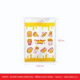  EFT21H - Túi giấy đựng fastfood - Trắng - In đỏ & vàng - "Yummy" - 20x13.5x5.5 cm 