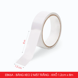  EBK6A - Băng keo 2 mặt trắng - Khổ 1,2cm x 8m 