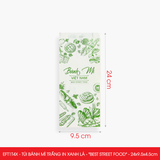  EFT1T4X - Túi bánh mì trắng in xanh lá - "Best street food" - 24x9.5x4.5 cm 