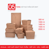  EFHGxN - Hộp giấy kraft thực phẩm - Nắp gài - Nâu - Nhiều size 