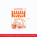  EFT21G - Túi giấy đựng fastfood - Trắng - In cam - "Eat and Smile" - 20x13.5x5.5 cm 
