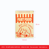  EFT21I - Túi giấy đựng fastfood - Vàng - In cam - "Eat and Smile" - 20x13.5x5.5 cm 
