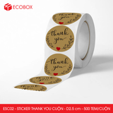  ESCxx - Cuộn Sticker Thank You tròn - Nhiều thiết kế - 2.5cm - [500 tem/cuộn] 