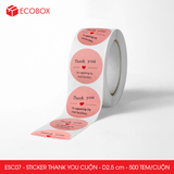  ESCxx - Cuộn Sticker Thank You tròn - Nhiều thiết kế - 2.5cm - [500 tem/cuộn] 