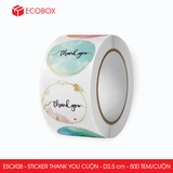  ESCK08 - Cuộn Sticker Thank You tròn - Nhiều thiết kế - 2.5cm - [500 tem/cuộn] 