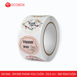  ESCK06 - Cuộn Sticker Thank You tròn - Nhiều thiết kế - 2.5cm - [500 tem/cuộn] 