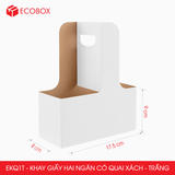  EKQ1T - Khay giấy hai ngăn có quai xách - Trắng - 17.5x8x9 cm 