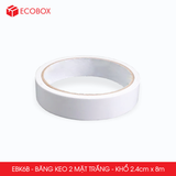  EBK6B - Băng keo 2 mặt trắng - Khổ 2,4cm x 8m 